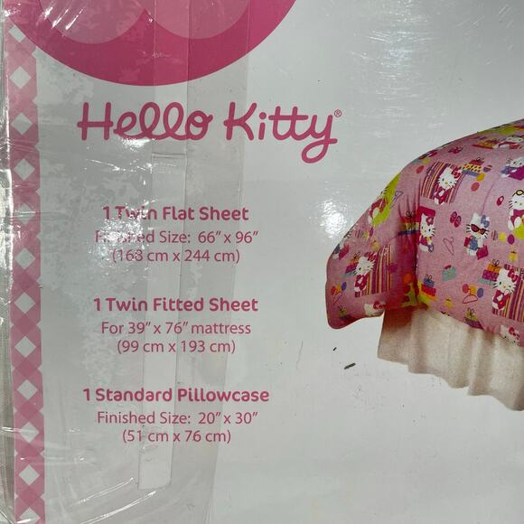 Vintage Y2k Hello Kitty Twin Sheet Set Flat Fitted & Pillowcase Mod Shopper NEW - Picture 7 of 7